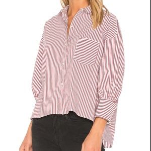 Nili Lotan Filmore Striped Button Down Shirt Size Medium Burgundy Boxy Oversized
